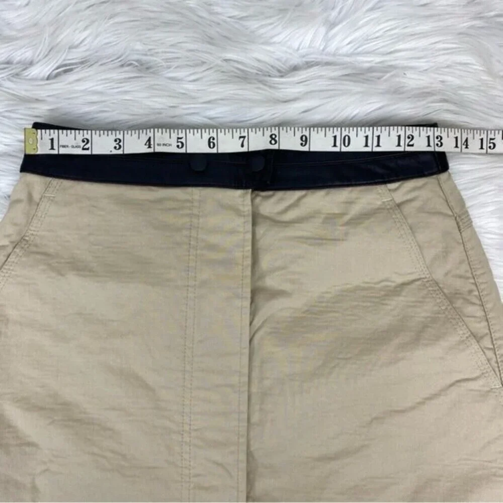 Rag‎ & Bone Tan Cotton Mini Skirt Black Leather Waistband Size 2 Made in USA